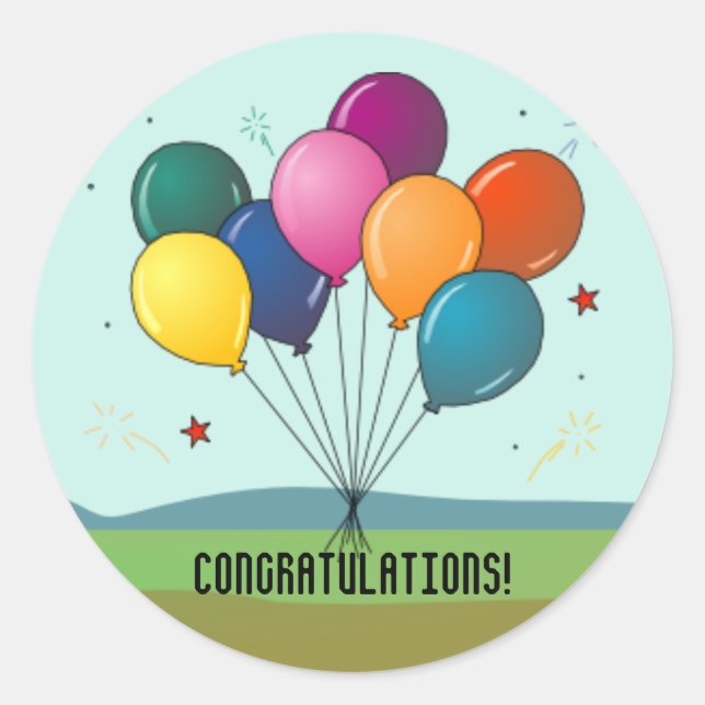 Congratulations! Celebration Balloons Classic Round Sticker (Front)