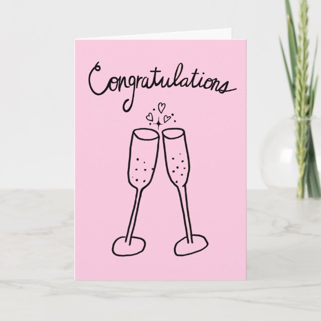 Congratulations Champagne Engagement Sketch Doodle Card (Front)
