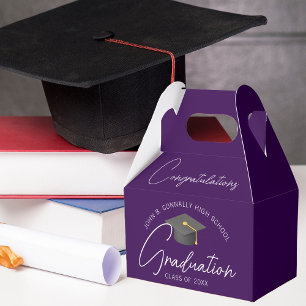 Congratulations Chic Dark Purple Graduation Party Favor Box