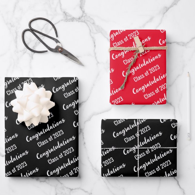 Congratulations Class of 2023 Red Black and White Wrapping Paper Sheet (Front)