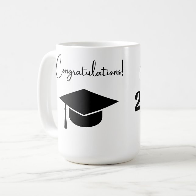 Congratulations class of 2025 black and white coffee mug (Front Left)