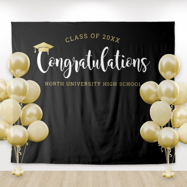 Congratulations Class of Gold Black Backdrop Tapestry (Creator Uploaded)