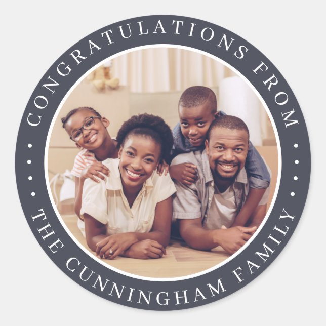 Congratulations Classic Simple Family Photo Classic Round Sticker (Front)