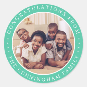 Congratulations Classic Simple Family Photo Round Sticker