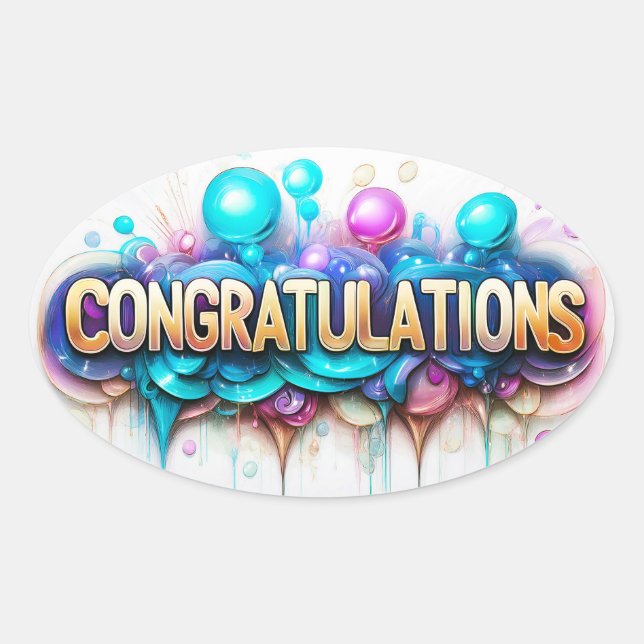 Congratulations! Colourful design Oval Sticker (Front)