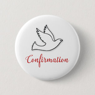 Congratulations Confirmation Dove with Gold, Red 2 Inch Round Button