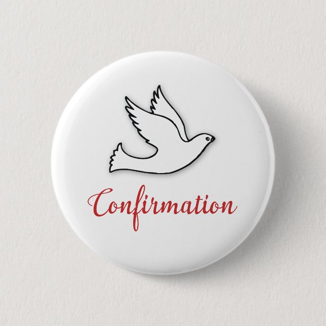 Congratulations Confirmation Dove with Gold, Red 2 Inch Round Button (Front)