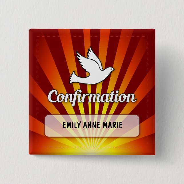 Congratulations Confirmation Dove with Gold, Red 2 Inch Square Button (Front)