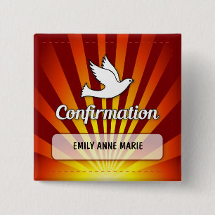 Congratulations Confirmation Dove with Gold, Red 2 Inch Square Button