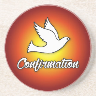 Congratulations Confirmation Dove with Gold, Red Coaster