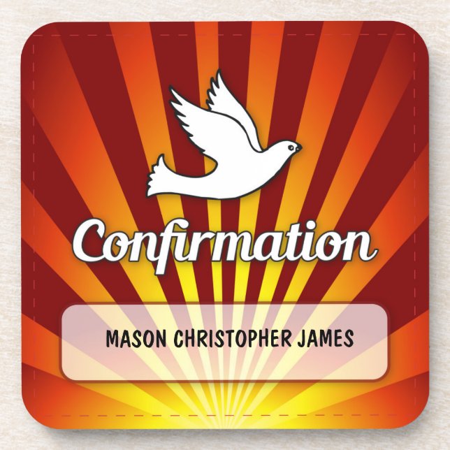Congratulations Confirmation Dove with Gold, Red Coaster (Front)