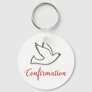 Congratulations Confirmation Dove with Gold, Red Keychain