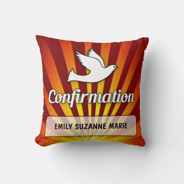 Congratulations Confirmation Dove with Gold, Red Throw Pillow (Front)