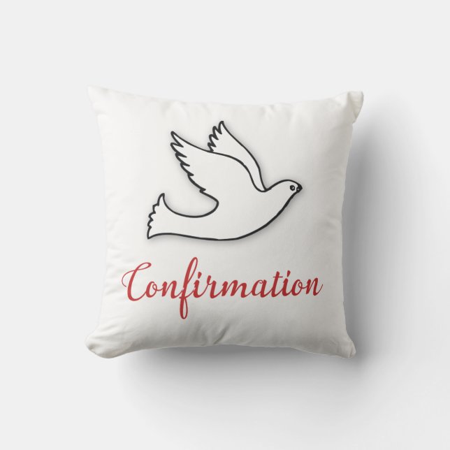 Congratulations Confirmation Dove with Gold, Red Throw Pillow (Front)