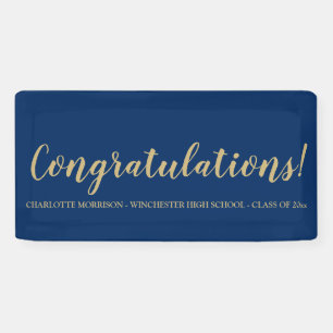 Congratulations dark blue gold custom graduation banner