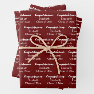 Congratulations Dark Red White Class of 2024 Name Wrapping Paper Sheet