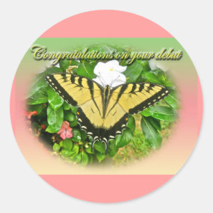 Congratulations Debut Swallowtail Butterfly Items Classic Round Sticker