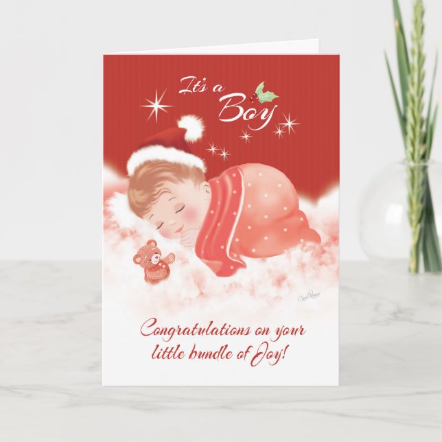 Congratulations. December Born Baby Boy Holiday Card (Front)