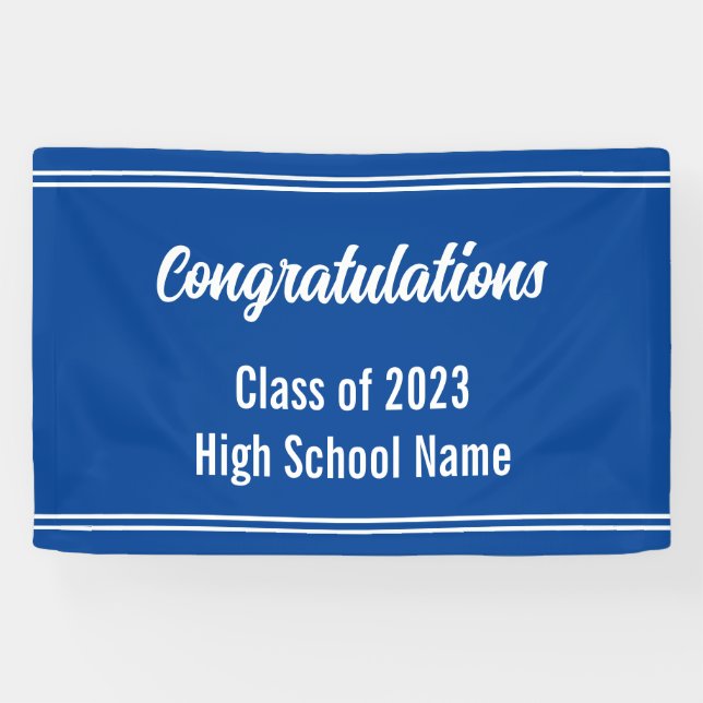 Congratulations Deep Blue and White High School Banner (Horizontal)