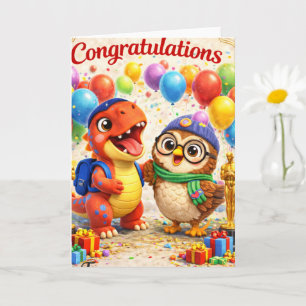 Congratulations, dinosaur and our success celebrat card