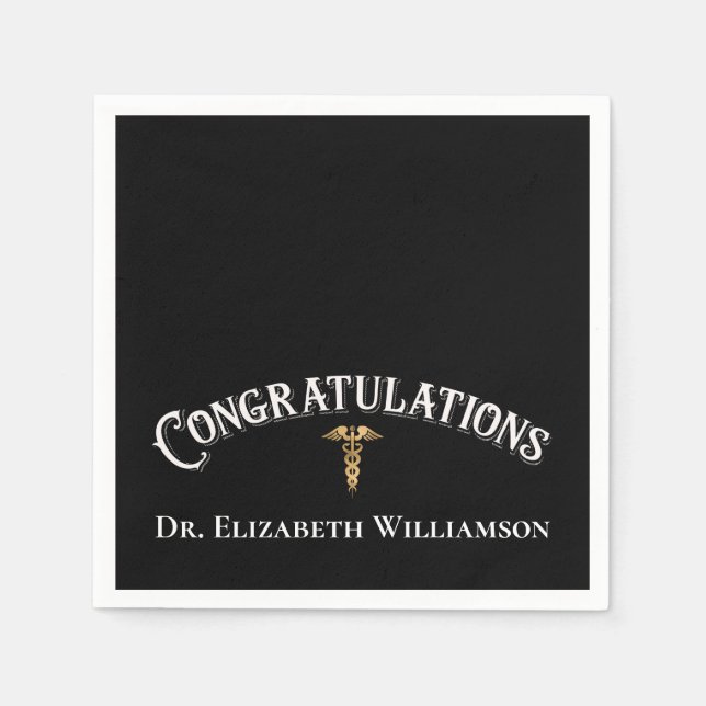 Congratulations Doctor Physician Caduceus Gold Napkin (Front)