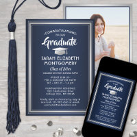 Congratulations Elegant Navy Blue Graduation Photo