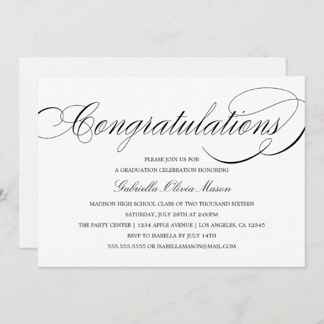 Congratulations Elegant Script | Party Invitation (Front/Back)