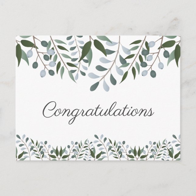 Congratulations Eucalyptus Greenery Floral Postcard (Front)