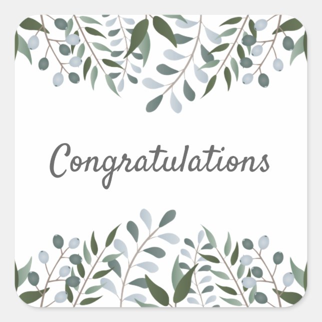 Congratulations Eucalyptus Greenery Floral Square Sticker (Front)