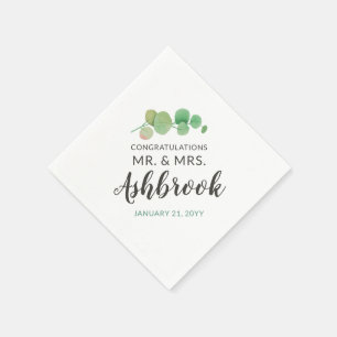 Congratulations Eucalyptus Leaf Botanical Wedding Napkin