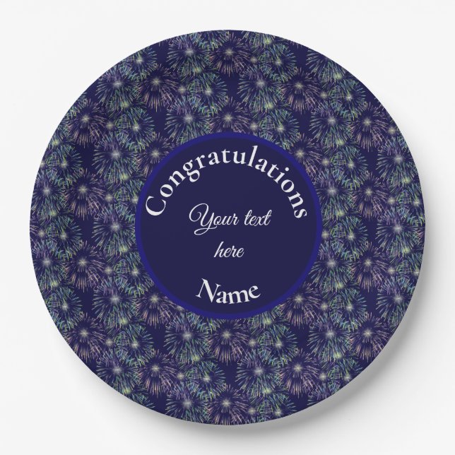 Congratulations Fireworks Personalized     Paper Plate (Front)