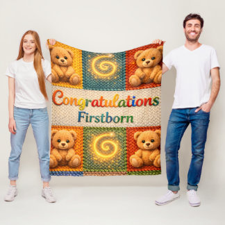 Congratulations, first born cozy knitted style ted fleece blanket