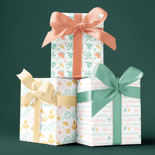 Congratulations Floral Wrapping Paper Sheets