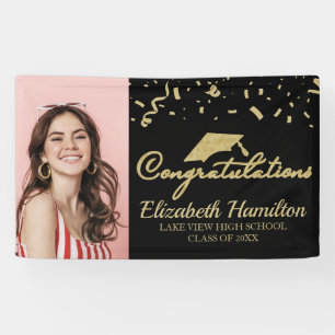 Congratulations Gold And Black Photo Graduation Banner