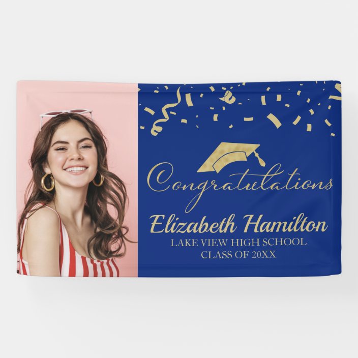 Congratulations Gold And Blue Photo Graduation Banner | Zazzle.ca