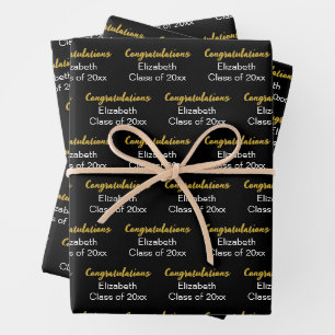 Congratulations Gold Black Class of 2024 Name Wrapping Paper Sheet
