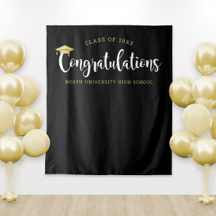 Congratulations Gold Black Graduation Party Tapestry