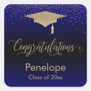 Congratulations Gold Confetti Graduation Blue Square Sticker