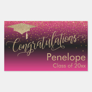 Congratulations Gold Confetti Graduation Hot Pink Sticker