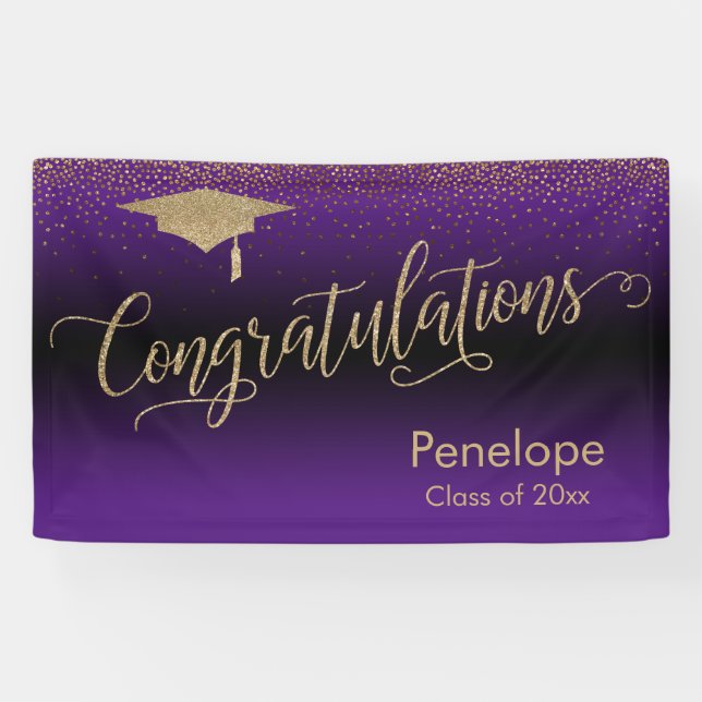 Congratulations Gold Confetti Graduation Purple Banner (Horizontal)