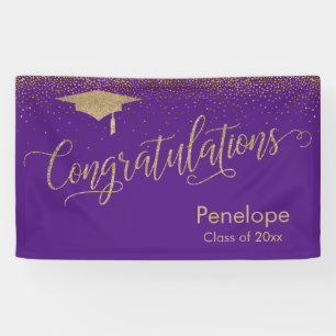 Congratulations Gold Confetti Graduation Purple Banner