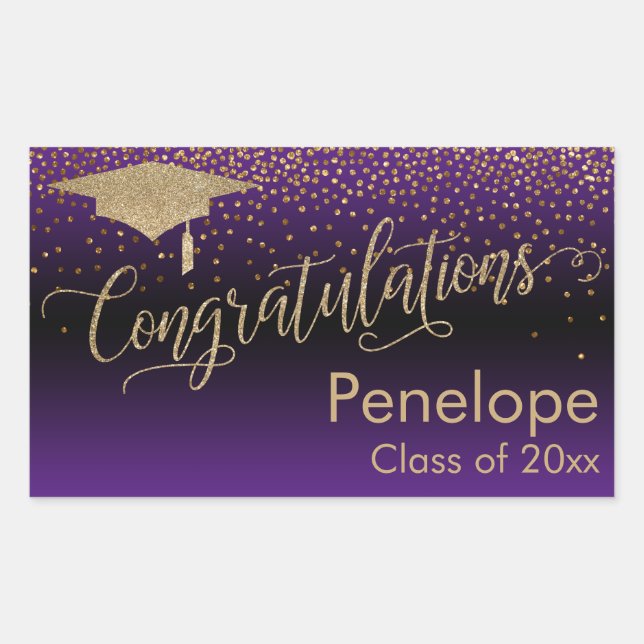 Congratulations Gold Confetti Graduation Purple Sticker (Front)