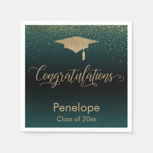 Congratulations Gold Confetti Graduation Teal Napkin