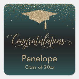 Congratulations Gold Confetti Graduation Teal Square Sticker