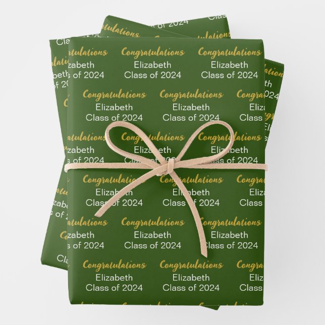 Congratulations Gold Dark Green Class of 2024 Name Wrapping Paper Sheet (In situ)