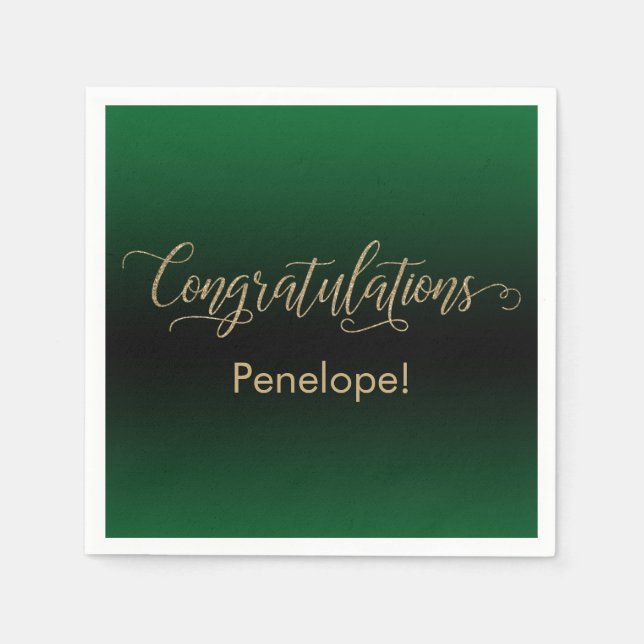 Congratulations Gold Glitter Green & Black Ombre Napkin (Front)