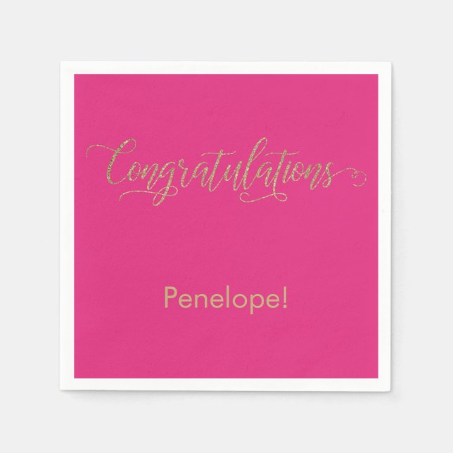 Congratulations Gold Glitter Typography Hot Pink Napkin (Front)