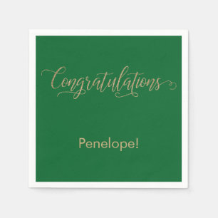 Congratulations Gold Glitter Typography on Green Napkin