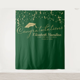 Congratulations Gold Green Graduation Backdrop Tapestry
