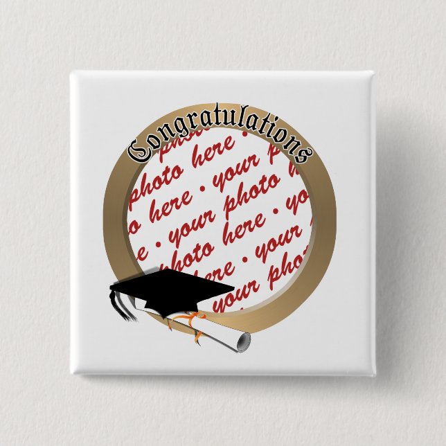 'Congratulations' Gold Photo Frame 2 Inch Square Button (Front)